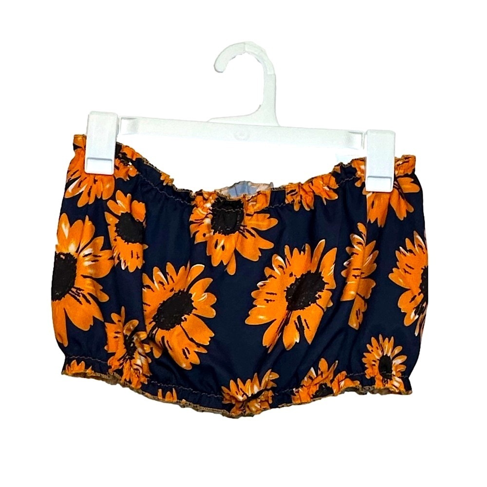 SHEIN Navy Blue Stretchy Sunflower Cropped Tube Top